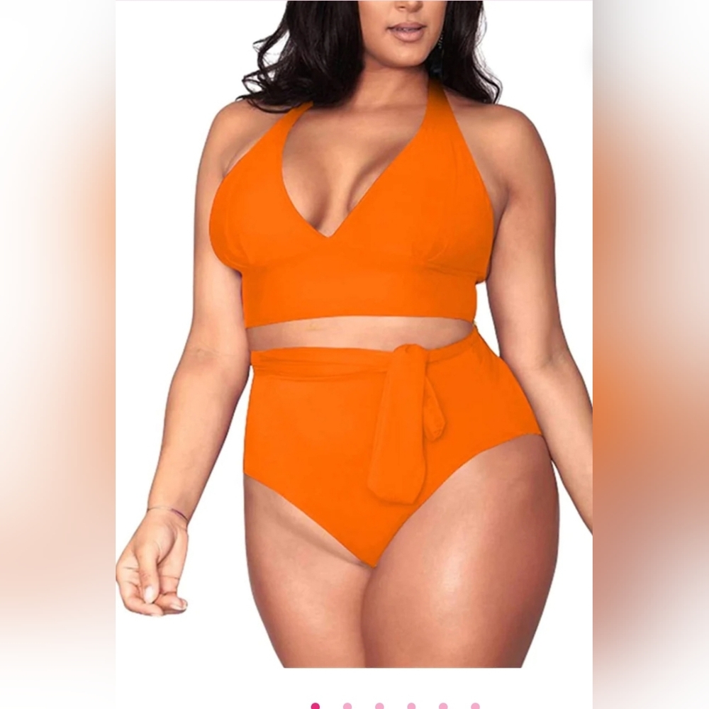 Bright Orange Women's High Waisted Tummy Control Swimsuit NWOT SIZE XXL